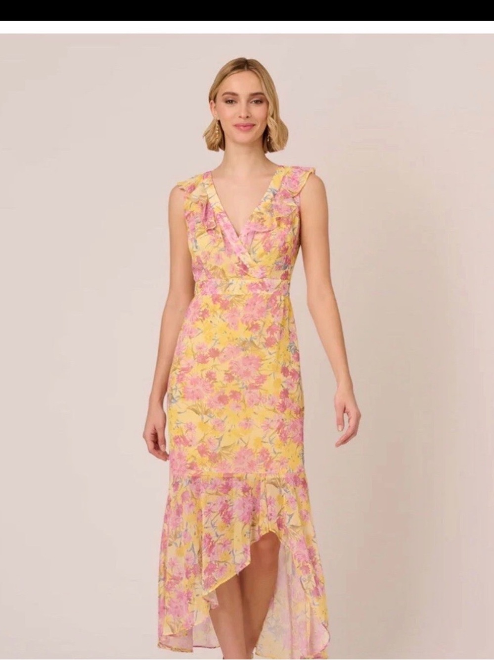 NWT ADRIANNA PAPELL Floral Print Ruffled Dress